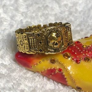 Mens night rider costume ring -gold plated -skull